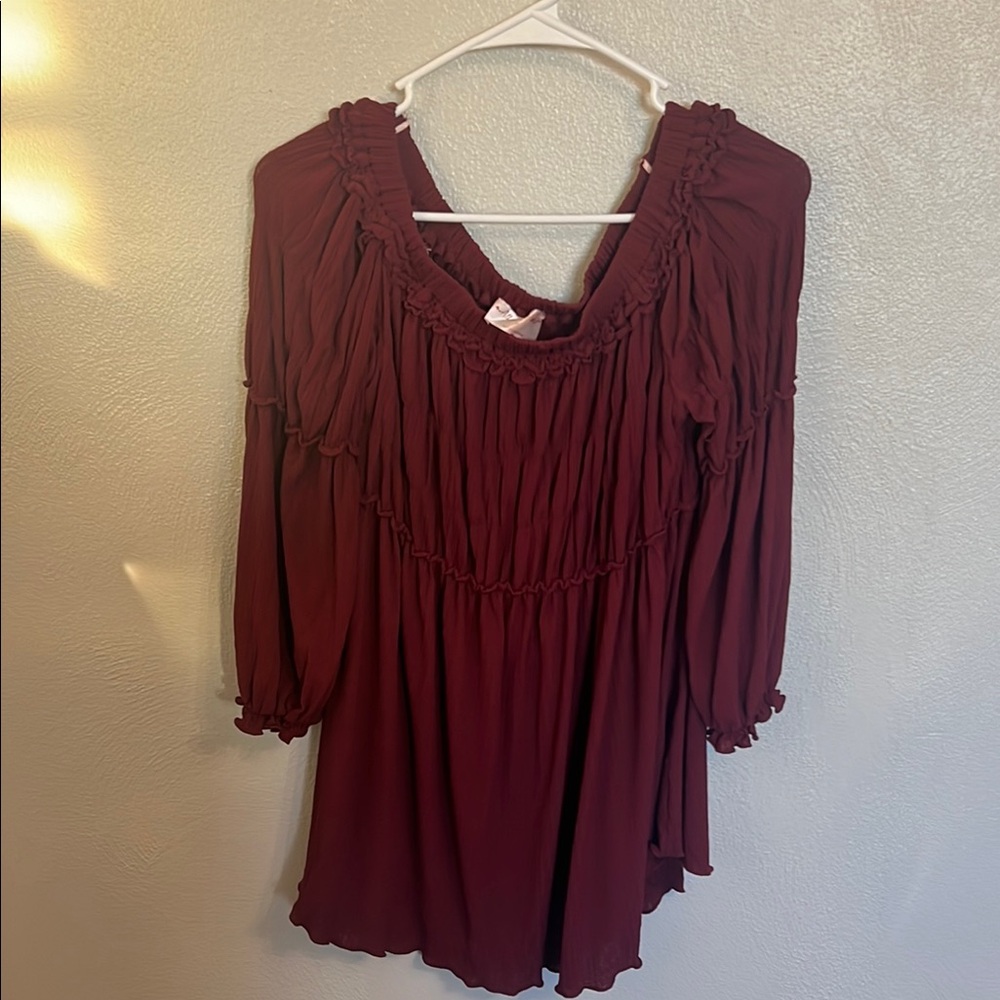 Off the Shoulder Blouse with Three-Quarter Sleeves